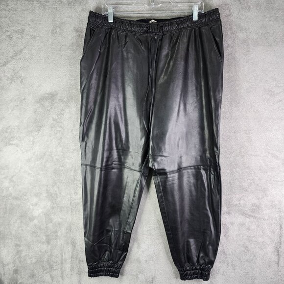 Womens Black Abercrombie & Fitch Vegan Leather Joggers Elastic Waist & Cuffs XL - Picture 2 of 12